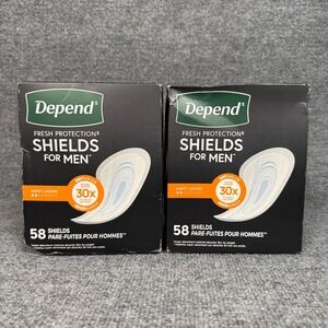Set of 2 Depend Mens Shields Fresh Protection‎ 58 Count Light Absorbency